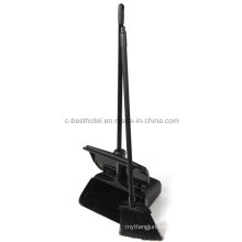 Black Wind-Proof Lobby Dustpan with Long Steel Handle